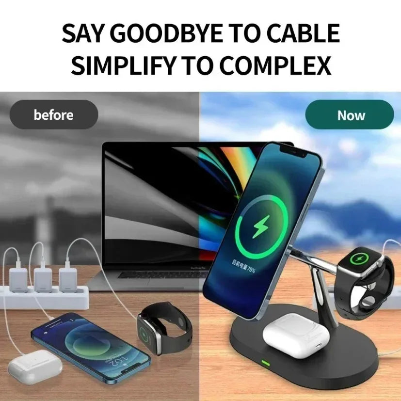 NEW Magnetic Wireless Charger Stand For iPhone 16 15 14 13 12 Pro iWatch 9 8 Airprods 3 In 1  Fast Charging Station