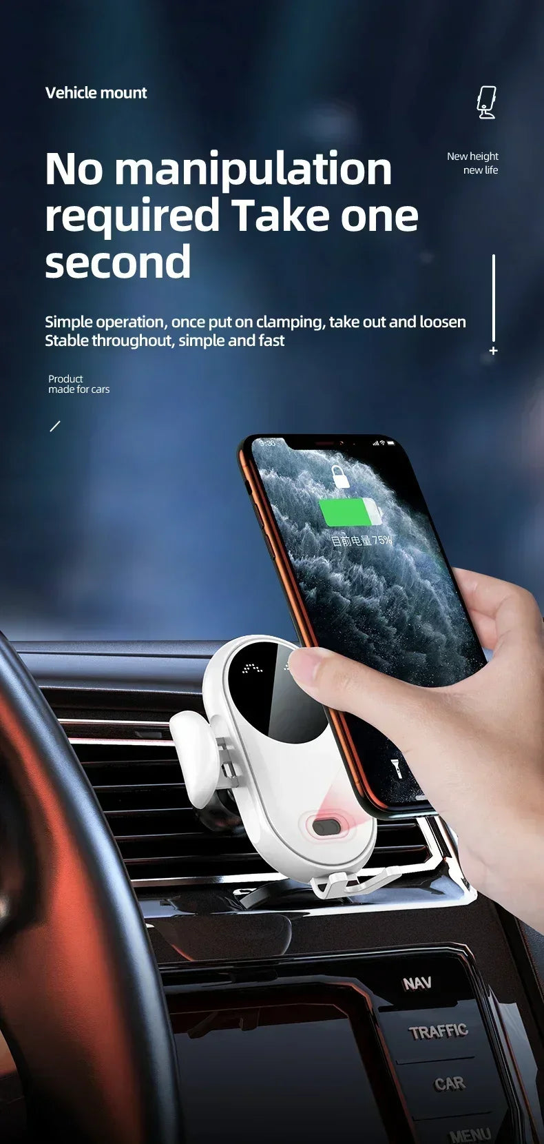 VIKEFON 30W Car Wireless Charger Car Phone Holder for iPhone 12 Pro Max 11 Pro X MAX 8 7 Plus Intelligent Infrared Phone Holder