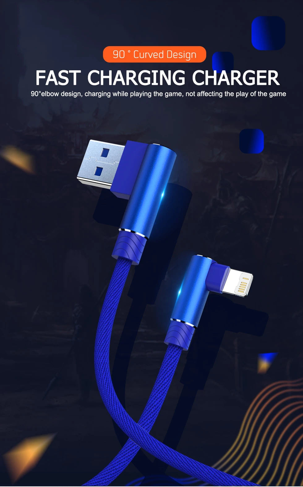 90 Degree USB Cable For iPhone 14 13 12 11 Pro Max X XR 6s 7 8 Plus 2m 3m Lead Mobile Phone Fast Charging Cord Data Charger Wire