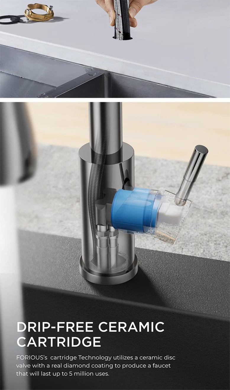 YCRAYS Brushed Nickle Kitchen Touch Sense Pulling Out Faucet Gray Waterfall Stream Sprayer Head Sink Mixer Water Tap Accessories