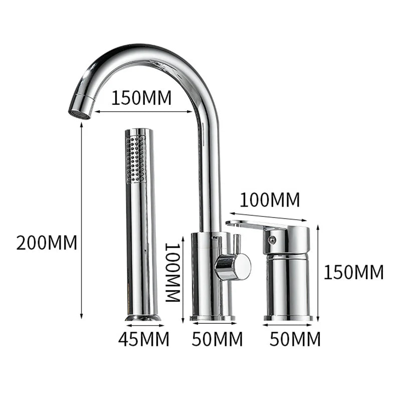 Bathroom Bathtub Shower Faucet with Swivel Tub Spout and Handhold Shower Brass Wall Mounted Hot Cold Water Mixer Bath Tap