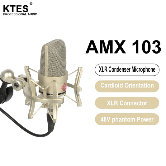AMX 103 XLR Condenser Microphone 48V Phantom Power Mic for Audio Interface Mixer Studio Recording Podcast Streaming Voice Over
