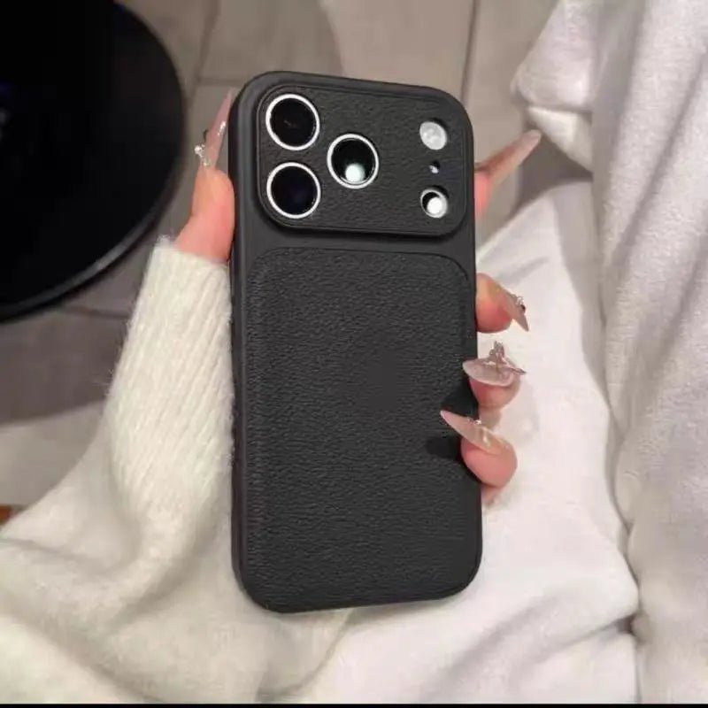 Luxury Lychee Leather Shockproof Phone Case For iPhone 17 Air 16 15 14 13 Pro Max Instantly Turn 17Pro Full Bumper Matte Cover