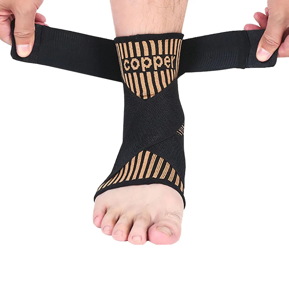GOBYGO 1Pcs Copper Ion Ankle Brace Fitness Cycling Running Copper Fiber Ankle Brace Adjustable Ankle Brace Compression Strap