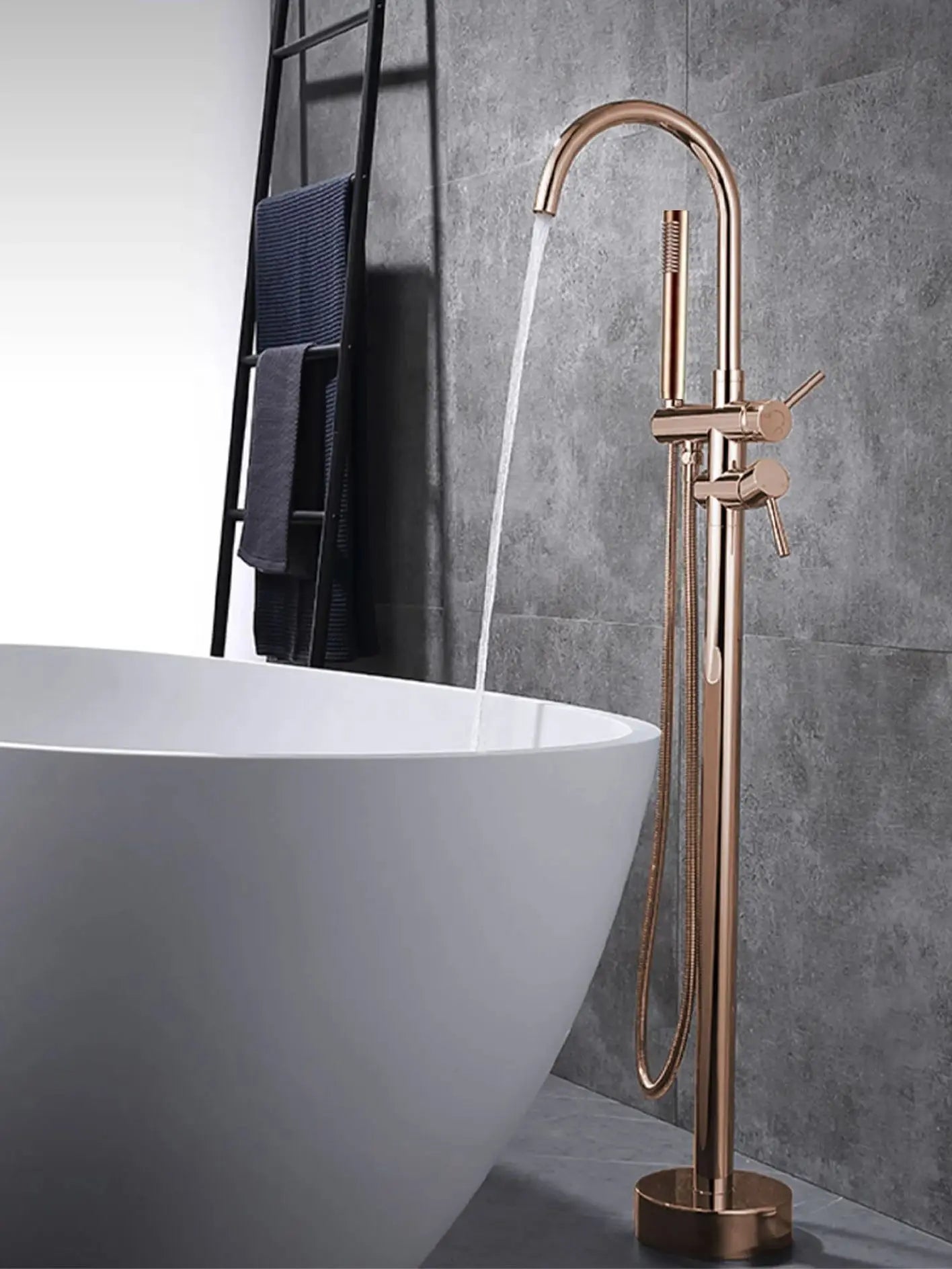 Freestanding Bathtub Faucet Bathroom Tub Shower Diverter Floor Mounted Mixer Tap Brass Rose Gold for Bath Spout With Handshower