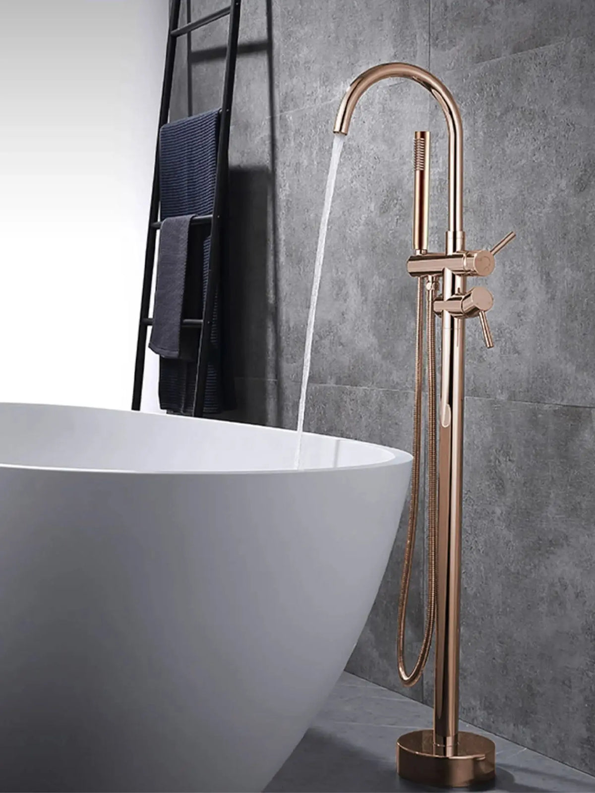 Freestanding Bathtub Faucet Bathroom Tub Shower Diverter Floor Mounted Mixer Tap Brass Rose Gold for Bath Spout With Handshower