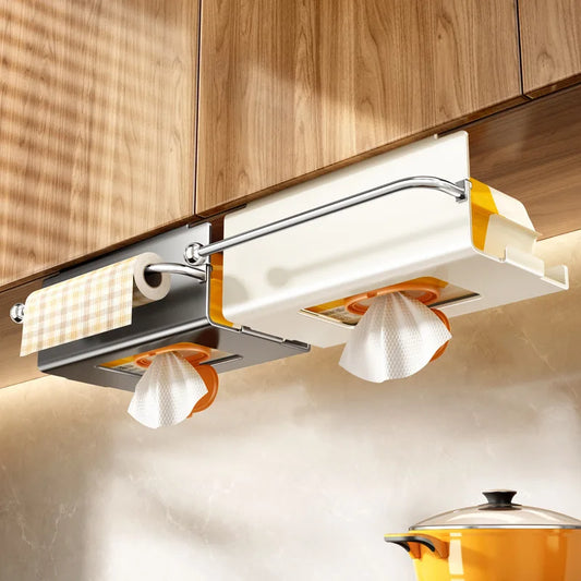 Thickened stainless steel kitchen wet wipe storage box, tissue holder, hanging cabinet tissue box, storage, cloth, plastic wrap,