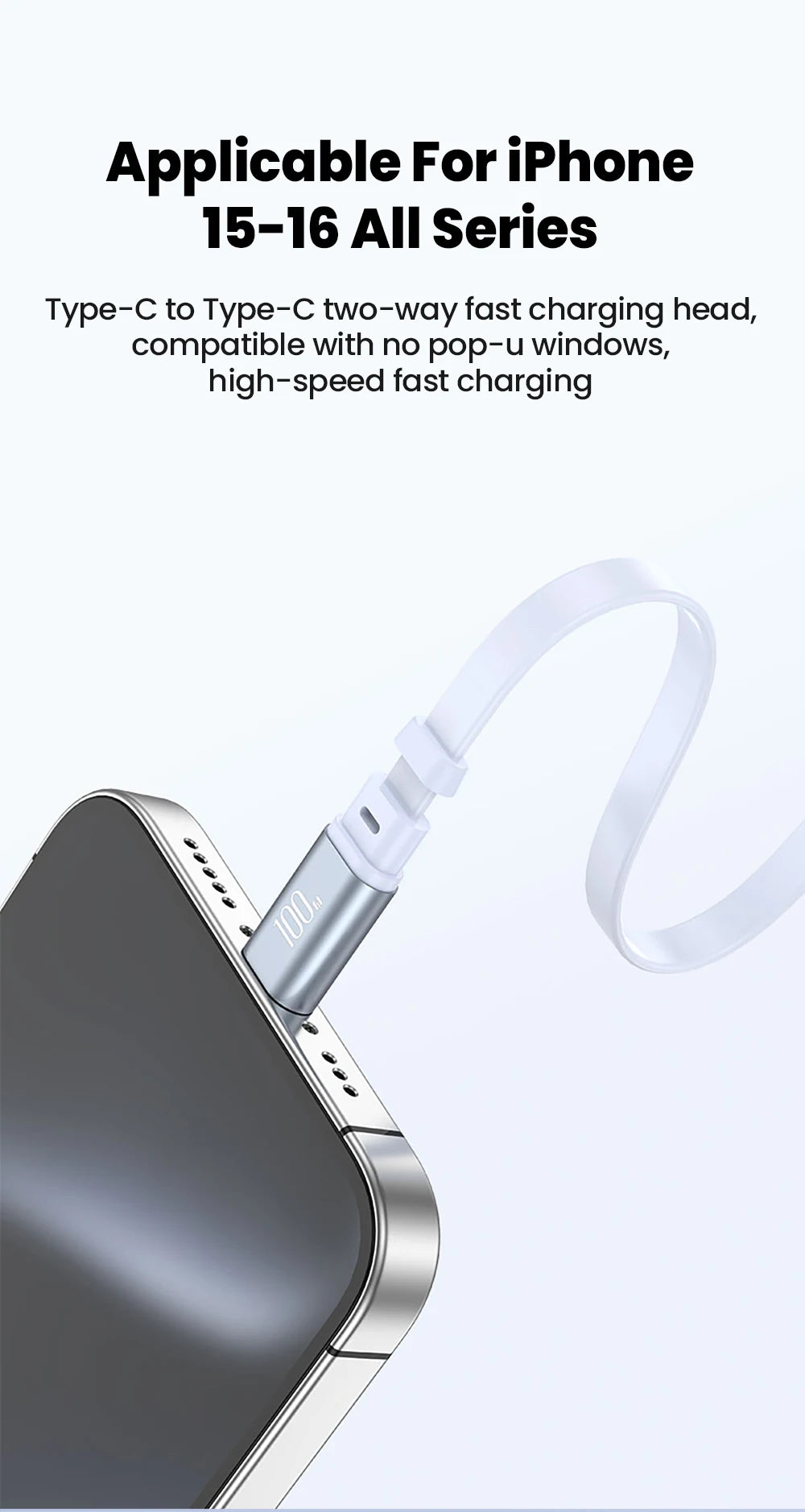 USB C to USB C Cable 100W for iPhone 16 15 Plus Pro Max Retractable Cable For MacBook iPad Fast Charger Cable Charger Data Wire