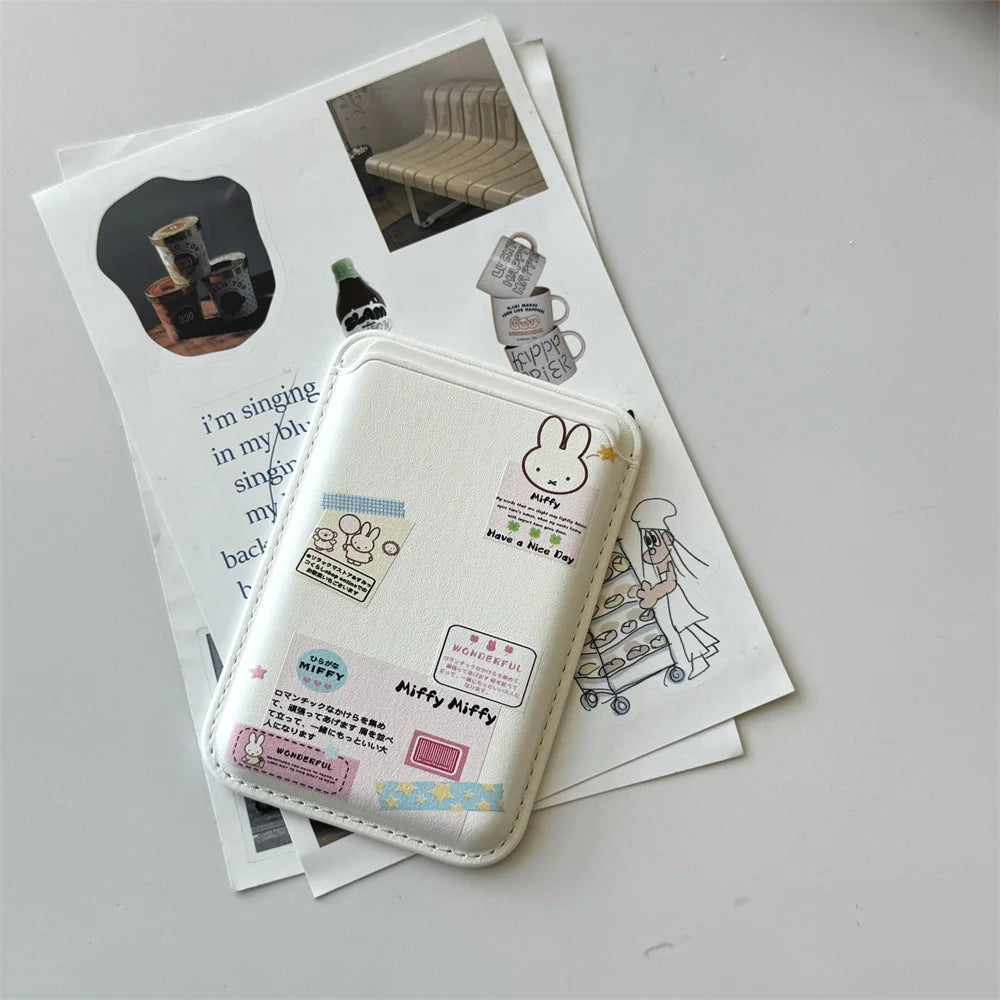 Korean Ins Cute Cartoon Rabbit with Magsafe Card Holde Magnetic Stand Phone Case For iPhone 17 16 Pro 15 17  Pro Max 14 13 Cover