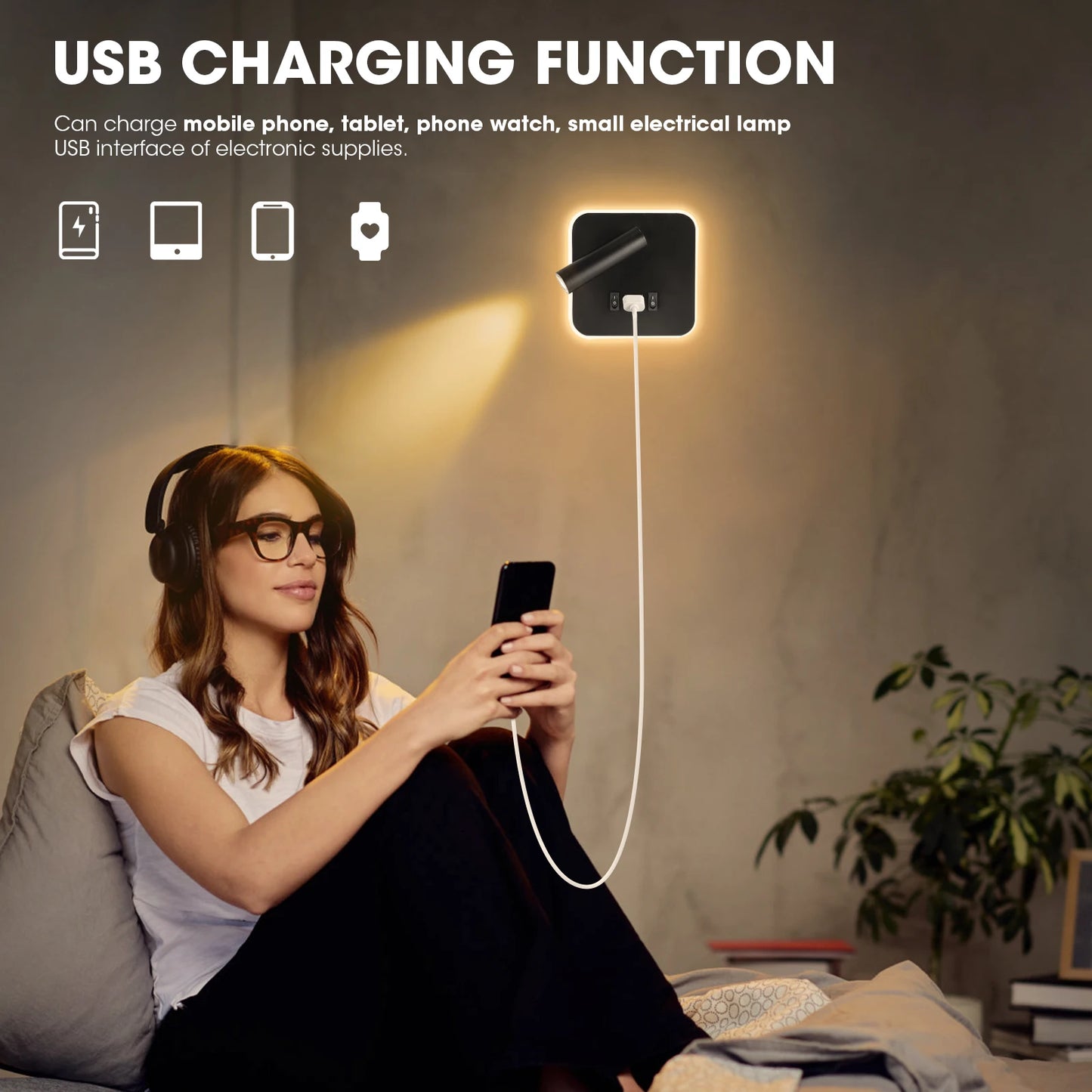 Bedside Wall Lamp LED with USB Charging Port For Kitchen Table Office Living Room Wall Mounted Reading Light Home Spotlights Led