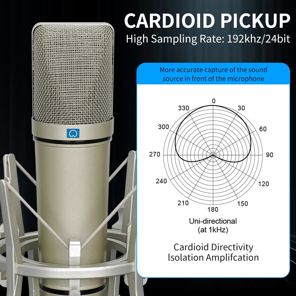 KDES U87 AI XLR Condenser Microphone Professional Cardioid Studio Mic for Recording Podcasting Voice Over Streaming Home Studio