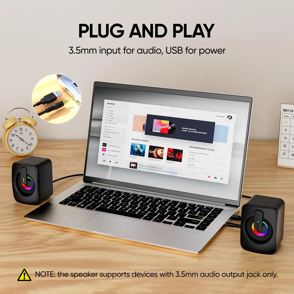 Suitable for Macbook desktop laptop speakers, computer speakers with microphone, stereo 3.5mm AUX home office computer speakers