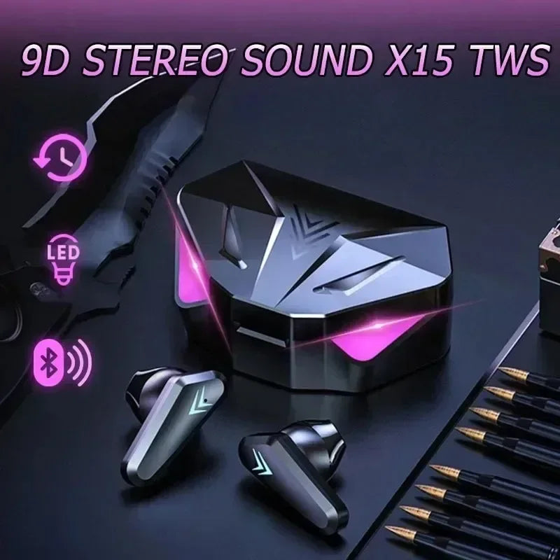 Gaming Earbuds Wireless Bluetooth 5.0 Earphones with Mic Bass Boosted 9D Stereo Sound Positioning HiFi Music Headset