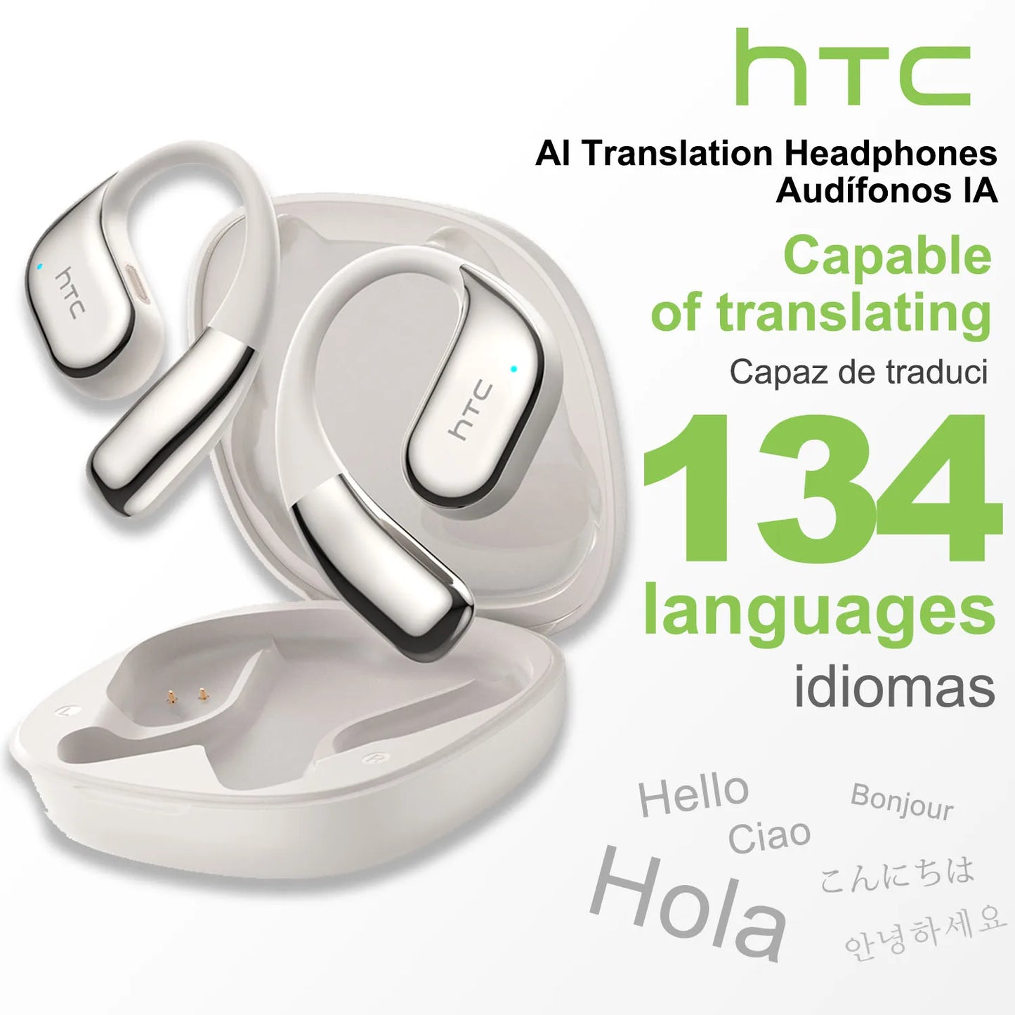 【AI Translator Earbud】 HTC NE39 Earphones Bluetooth OWS Sports Wireless Headphones Noise Reduction Earbud With Mic Long life