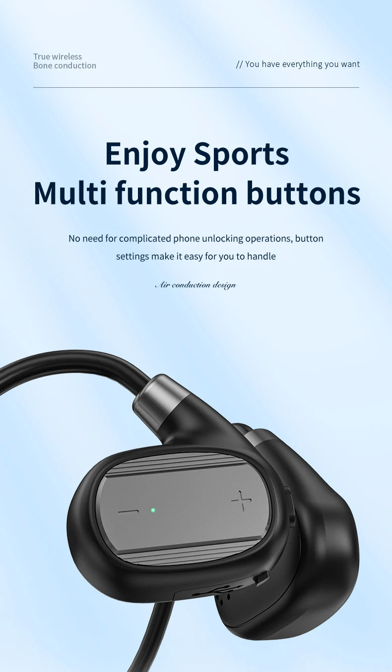 Ear-mounted sports wireless earphones, air conduction headset, BT 5.3, ultra-long battery life, suitable for running and cycling