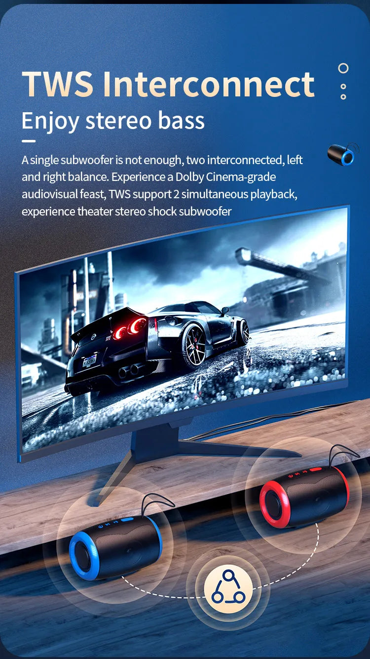 TSN-1 Portable Speaker Wireless Bluetooth Speakers with 5.3 Stereo FM/SD/USB Disk/Aux Modes Waterproof for Outdoor Hifi Sound