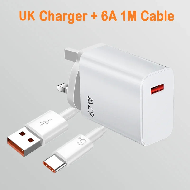 67W Fast Charger For Xiaomi 14 13 12 11 Ultra Redmi Note 13 12T Pro POCO X6 Turbo Type C Cable Power Adapter USB Quick Charger