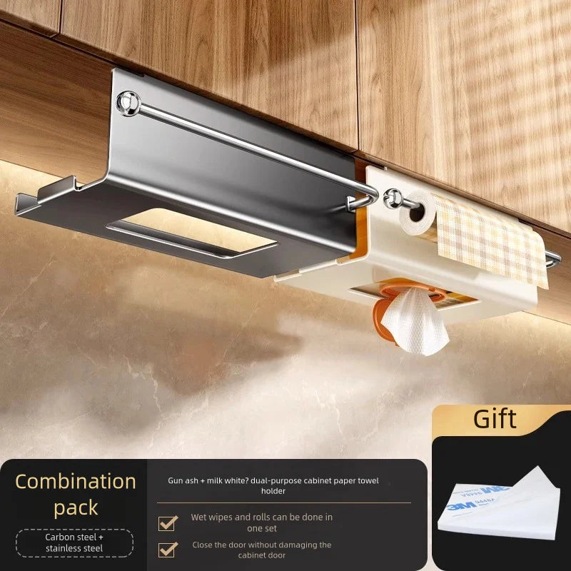 Thickened stainless steel kitchen wet wipe storage box, tissue holder, hanging cabinet tissue box, storage, cloth, plastic wrap,