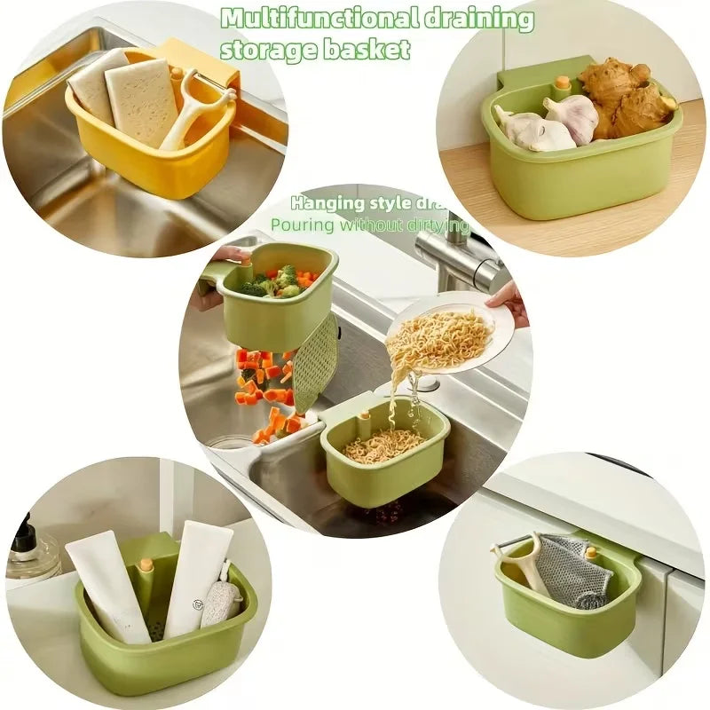 Multi-Purpose Sink Drain Basket: Self-Cleaning, Removable Filter for Clog Prevention, Non-Slip Basin Rack