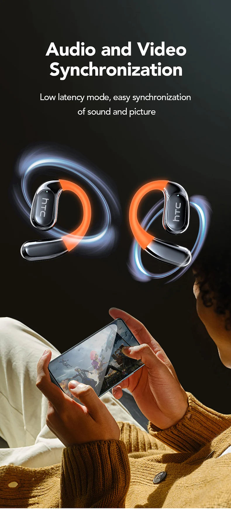 HTC NE27 Bluetooth Earphone AI Translation Earbuds OWS Sport Headphone Touch Screen Ultra Long Battery Life Wireless Headphone