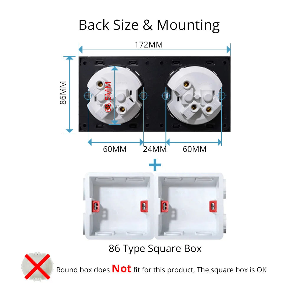 EU Korea Russian Wall Socket White Tempered Glass Frame RJ45 CAT6 TV Outlet Single Double Triple 86x86mm Box Requried Wallpad