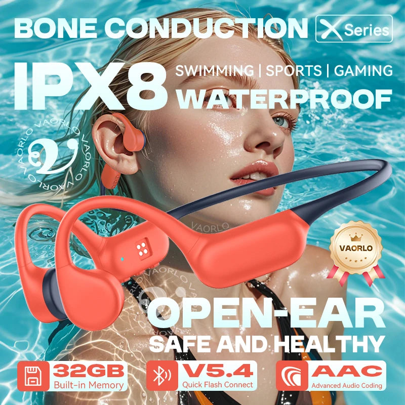 IPX8 Waterproof Bone Conduction Wireless Headphone Bluetooth 5.4+32GB MP3 Waterproof Swimming Sport HIFI Music Headset With Mic