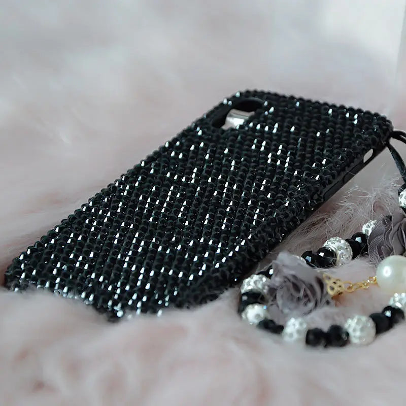 Cool Black Rhinestone Handmade Shell for iPhone 15 Pro Max 14 Plus 13 12 11 Xsmax Anti Drop Couple Hand Protection Back Cover