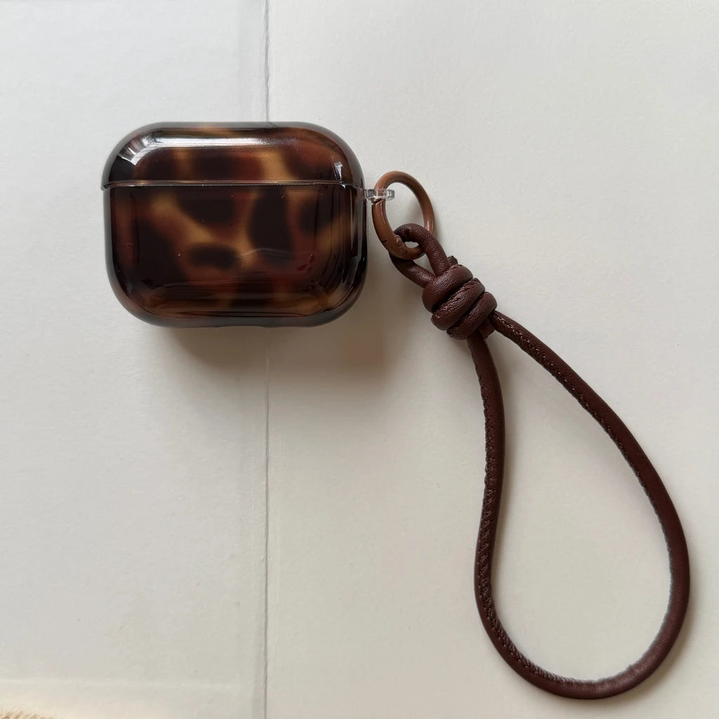 Advanced Stylish Brown Amber Pattern With Lanyard Earphone Case Cover for AirPods 1 or 2 3 4 Pro 2 Pro 3