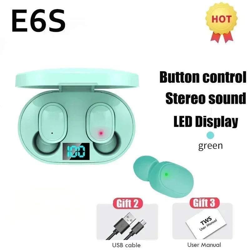 E6S TWS Bluetooth Earphones Wireless Bluetooth Headset Noise Cancelling Headsets with Microphone Headphones for Xiaomi Huawei