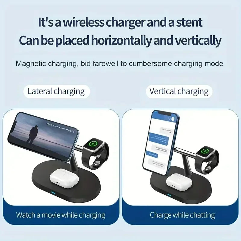 NEW Magnetic Wireless Charger Stand For iPhone 16 15 14 13 12 Pro iWatch 9 8 Airprods 3 In 1  Fast Charging Station