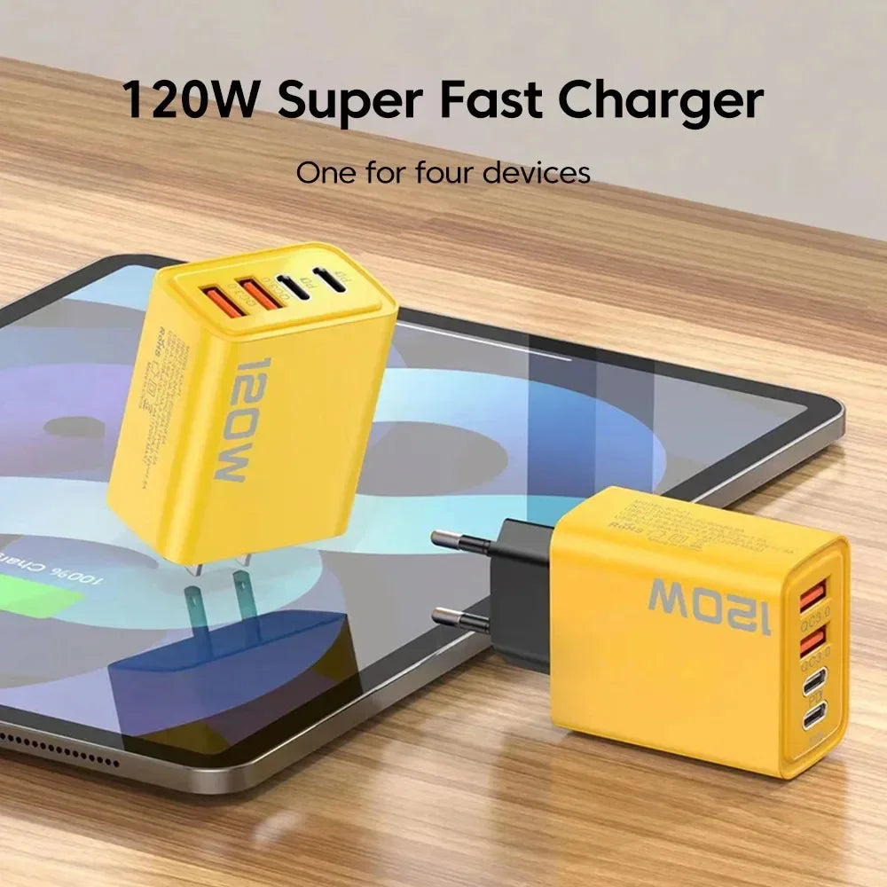 120W Total Fast Charging Quick Charger PD USB Type-C Wall Adapter for iPhone 16/15/14 Xiaomi Huawei Redmi Oneplus -Phone Charger