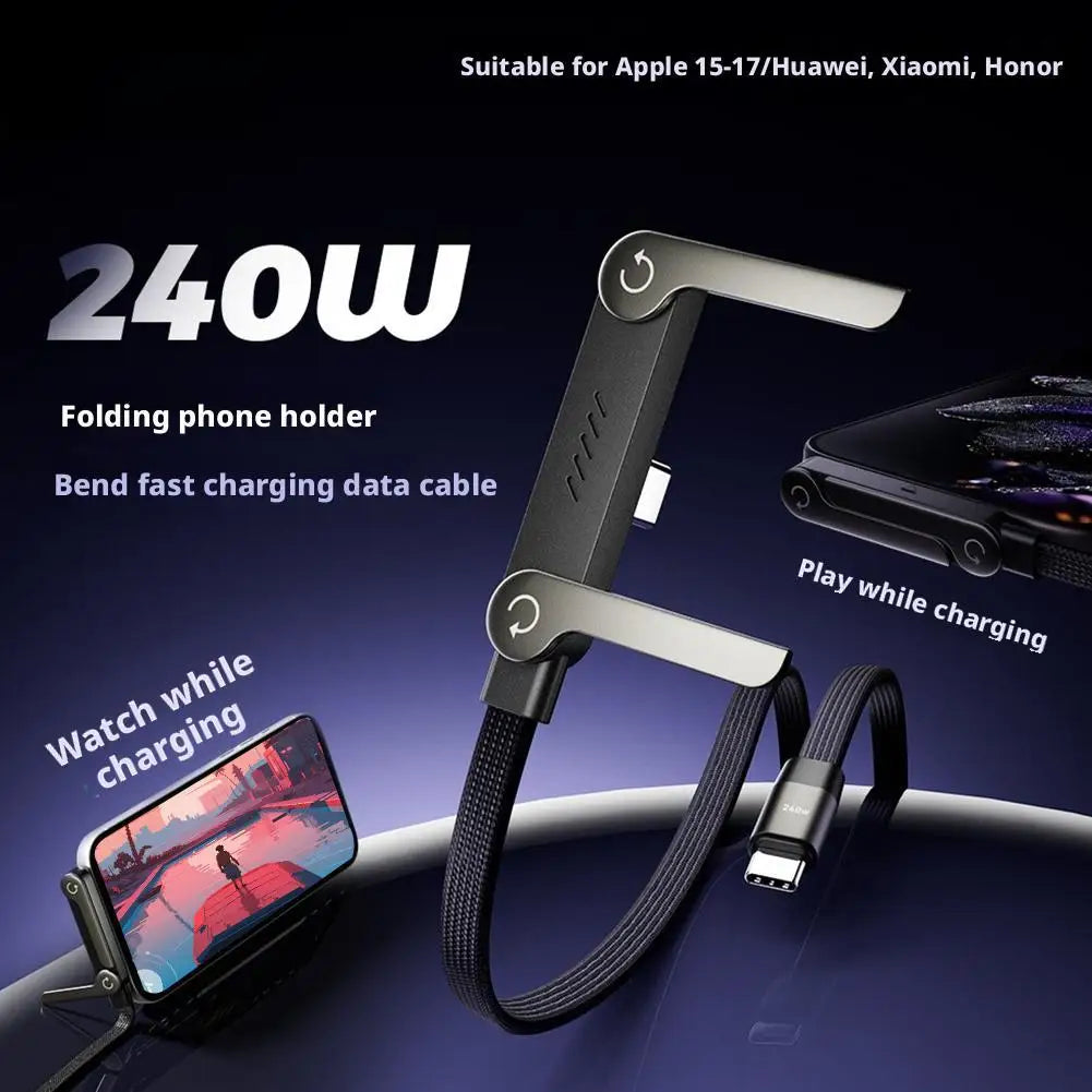 240w Fast Charging Foldable Bracket Data Cable With Built-in Holder Type-C To Type-C Uninterrupted Gaming 2026 NEW