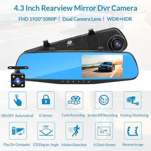 4.3 Inch 1080P Dual camera Dash Cam For Cars Optional 1080P Rear Car Camera Night Vision Loop Recording Wide Angle Car DVR Came