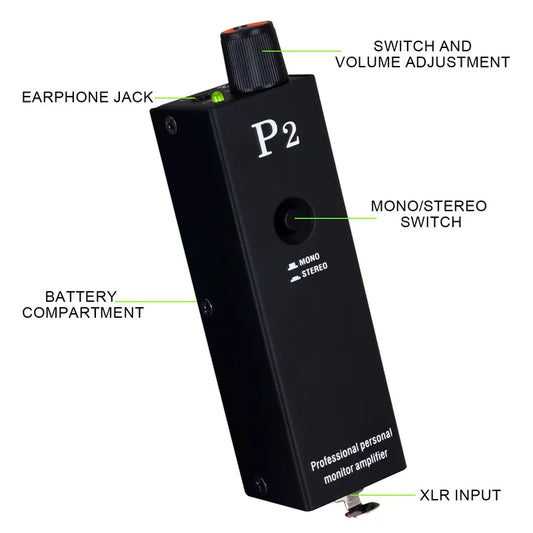 P2 Headphone Amplifier, Ultra Compact In Ear Headphone Monitor, Stereo Monitor/Headphone Power Amplifier/headphone music monitor