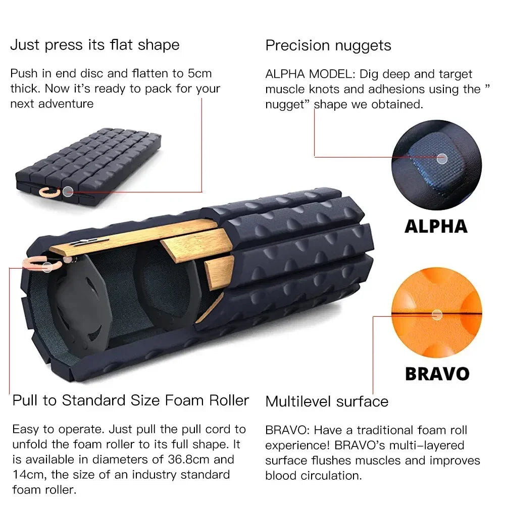 Foam Roller (Bravo-Sage): Collapsible Travel Foam Roller for Pain Relief, Workout Muscle Recovery, Back Massager