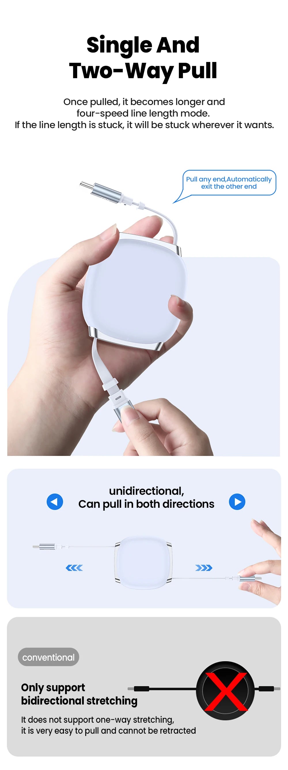 USB C to USB C Cable 100W for iPhone 16 15 Plus Pro Max Retractable Cable For MacBook iPad Fast Charger Cable Charger Data Wire