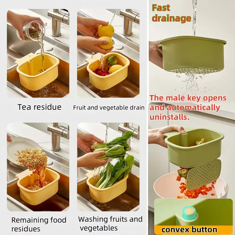 Multi-Purpose Sink Drain Basket: Self-Cleaning, Removable Filter for Clog Prevention, Non-Slip Basin Rack
