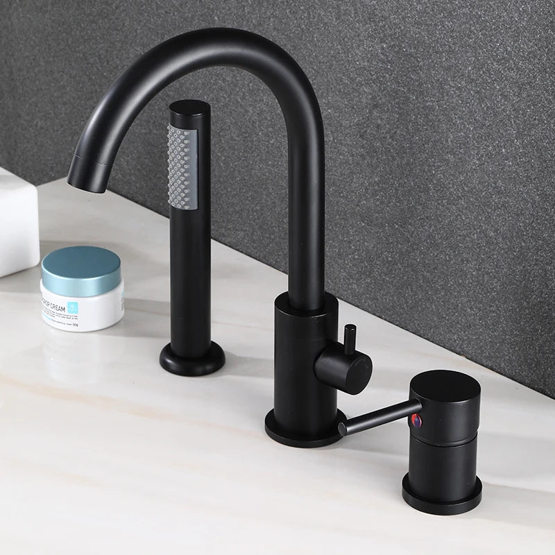 Bathroom Bathtub Shower Faucet with Swivel Tub Spout and Handhold Shower Brass Wall Mounted Hot Cold Water Mixer Bath Tap