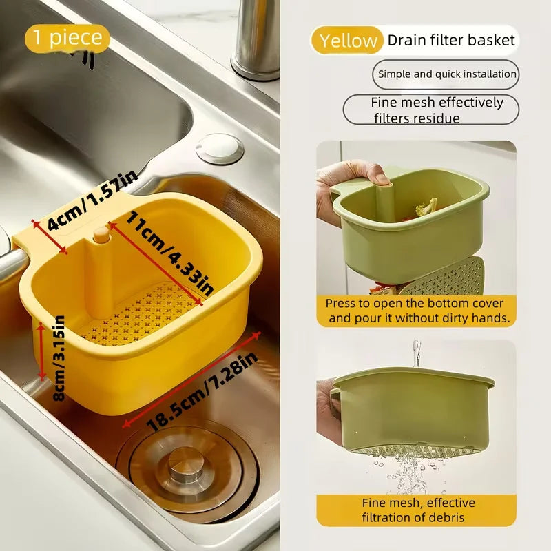 Multi-Purpose Sink Drain Basket: Self-Cleaning, Removable Filter for Clog Prevention, Non-Slip Basin Rack