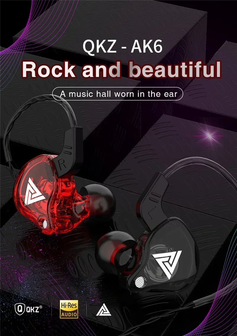 VIKEFON QKZ AK6 In Ear Earphone 6 Dynamic Driver Unit Headphone With Mic Stereo Sports HIFI Subwoofer Headset Monitor Earbuds
