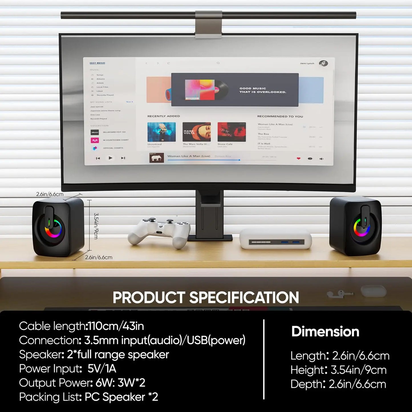 Suitable for Macbook desktop laptop speakers, computer speakers with microphone, stereo 3.5mm AUX home office computer speakers