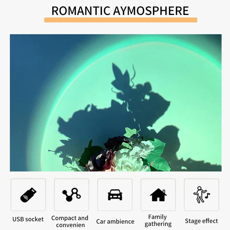 Sunset Lamp LED USB Rainbow Neon Night Light Projector Photography Wall Atmosphere Lighting for Bedroom Room Decor Gift