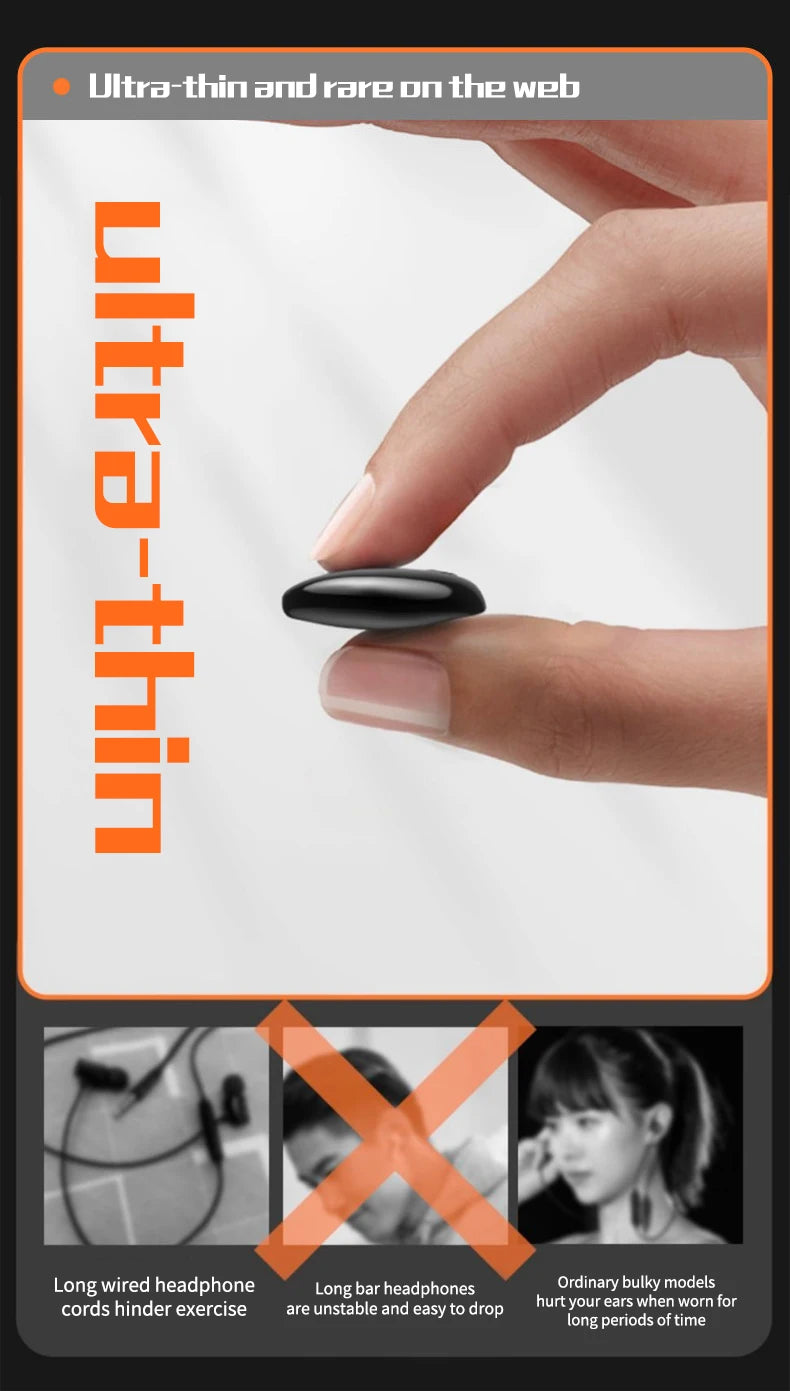 Waterproof Wireless Bluetooth 5.3 Headsets Mini headset Painless Call Noise Cancelling Thin Headphones Fit for Sleeping/Sports