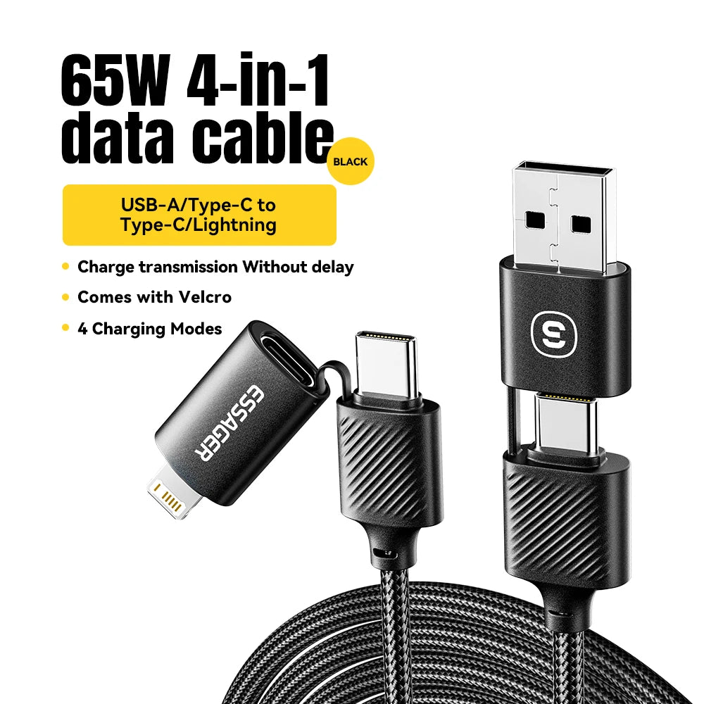 Essager 4 in 1 USB Cable Type C 65W PD Fast Charging Wire Type C To Type C Cable For iPhone 15 14 13 Pro Max iPad HUAWEI Xiaomi