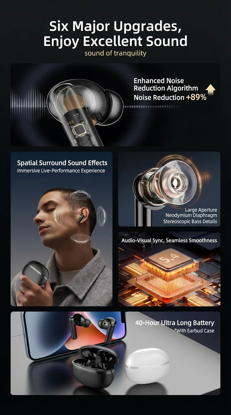 KaiAqua Original Noise-Cancelling TWS Earbuds Bluetooth Lightweight Enhanced Sound Comfort Fit IPX5 Waterproof Sports Daily Use
