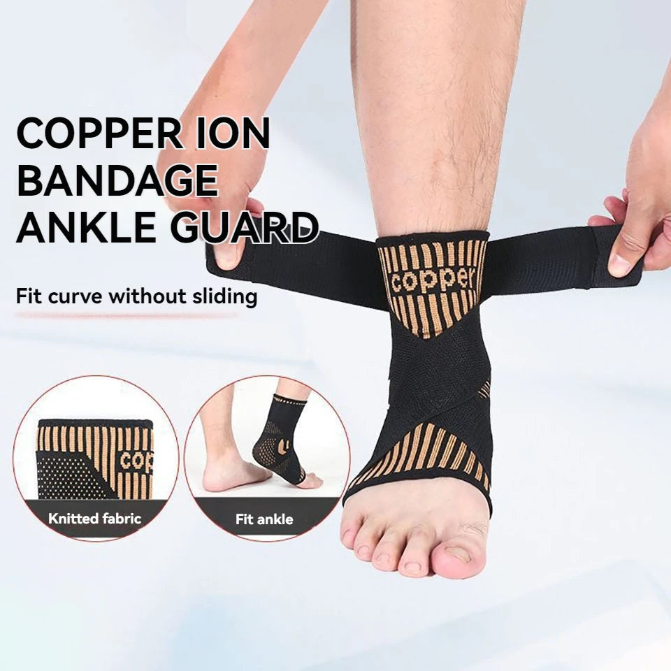 GOBYGO 1Pcs Copper Ion Ankle Brace Fitness Cycling Running Copper Fiber Ankle Brace Adjustable Ankle Brace Compression Strap