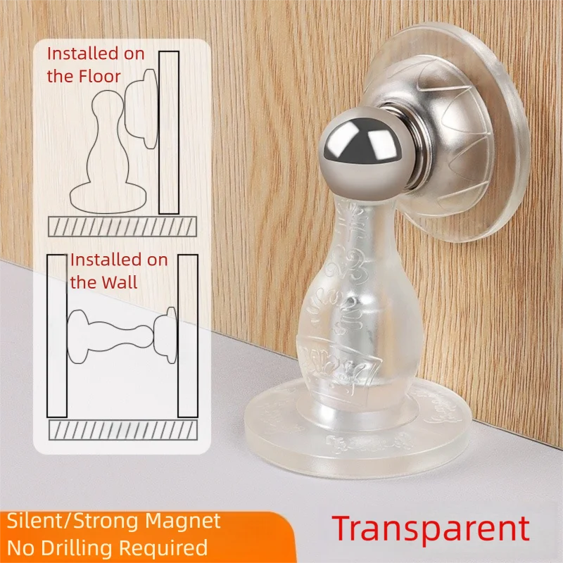 New Drill-Free Door Stopper with Silicone Anti-Collision Pad, Door Holder for Fixing Door Behind and Preventing Collision