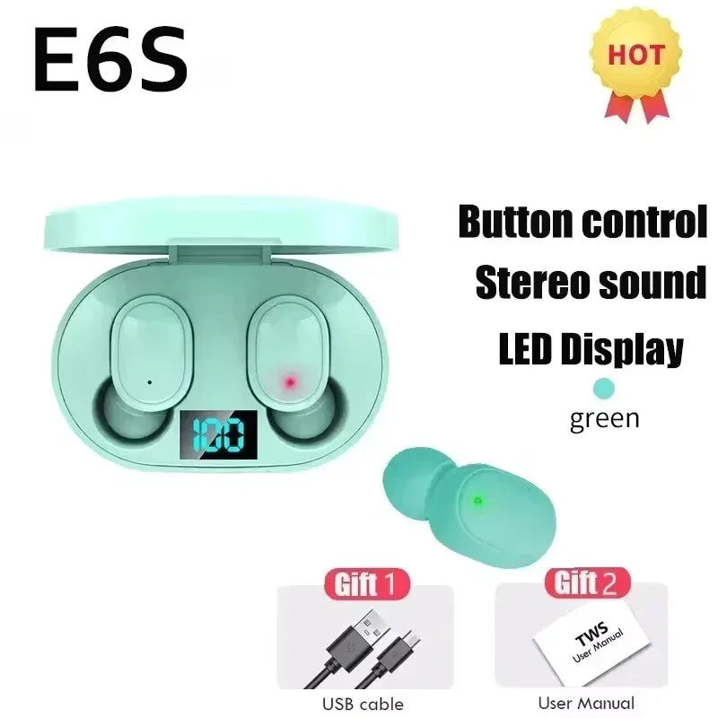 E6S TWS Bluetooth Earphones Wireless Bluetooth Headset Noise Cancelling Headsets with Microphone Headphones for All Smartphones