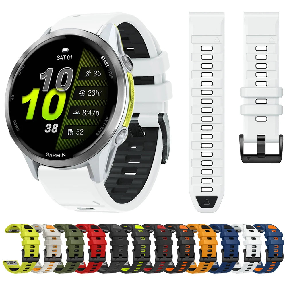 QuickFit 22mm Replacement Watch Band For Garmin Forerunner 970 965 955 945 935 745 MARQ Two-Tone Sport Silicone Strap Bracelet