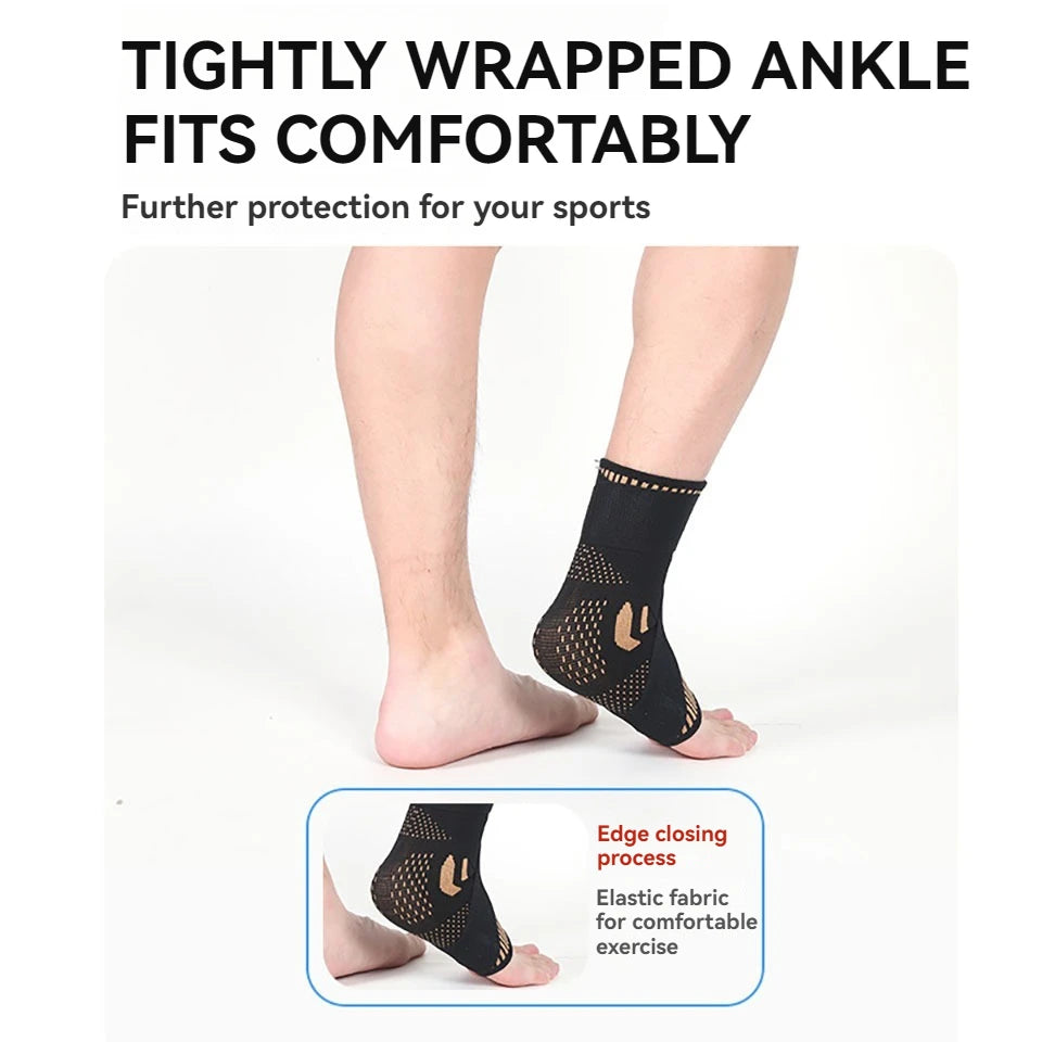 GOBYGO 1Pcs Copper Ion Ankle Brace Fitness Cycling Running Copper Fiber Ankle Brace Adjustable Ankle Brace Compression Strap